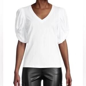 Avec Les Filles Puff Sleeve White Tee Blouse Womens Small